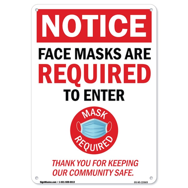PSA, Notice, Face Mask Are Required to Enter, 18in X 12in Rigid Plastic, OS-NS-P-1218-22669